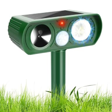 Cat Repellent, Ultrasonic Solar Animal Repeller with Motion Sensor and Flashing Lights, Waterproof Rechargeable Animal Deterrent Devices Outdoor for Deer Dog Rabbit Skunk Yard Garden Farm
