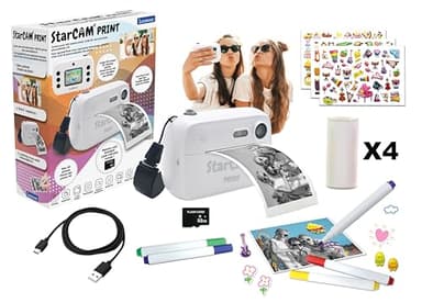 Lexibook, StarCAM Print, Camera pack with instant printer, Photo and video function, 32GB SD card and photo personalization kit included, White, DJ150