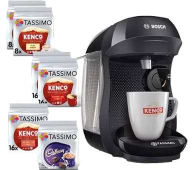 Tassimo Happy Bundle Coffee Machine with 72 T DISCs, Adjustable Cup Stand, Auto Clean
