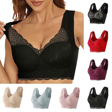 Womens Push Up Everyday Bras Comfortable Wireless Bralettes UK Sale Support Bras Comfort Lace Trim Wirefree Padded Bra UK Clearance Full Cup Seamless Full Coverage Non Wired Firm Control Bra