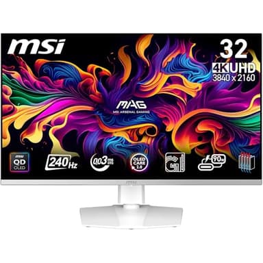 MSI MPG 321URXW QD-OLED 31.5 Inch 4K UHD Gaming Monitor - 3840 x 2160 Quantum Dot OLED Panel, 240Hz / 0.03ms, 99% DCI-P3, ΔE≤2, DisplayHDR True Black 400, KVM, RGB - DP 1.4a, HDMI 2.1, USB Type-C