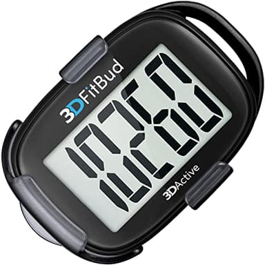 3DFitBud Simple Step Counter Walking 3D Pedometer with Clip & Lanyard - A420S - Black