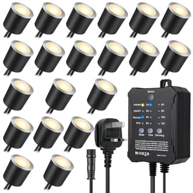 SMY Lighting Dimmable LED Deck Lights with Timer and Photocell Sensor and Protecting Shell φ32mm,20Pack Outdoor LED Smart Deck Lighting IP67 Waterproof for Garden,Yard Stair, Patio, Floor Decoration