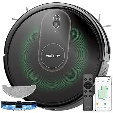 Vactidy T8 Robot Vacuum Cleaner with Mop Combo, 3500Pa Strong Suction, Robotic Vacuum with Auto Carpet Boost, Siri/APP/Alexa/WiFi, 7.35cm Thin, Self-Charging for Pet Hair Hard Floor and Carpet