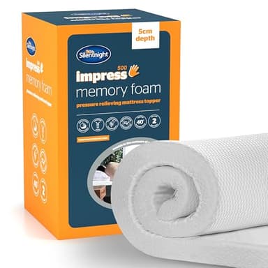 Silentnight Impress Memory Foam Mattress Topper - 5cm Thick Luxury Orthopedic Double Mattress Topper for Back and Neck Pain - Removable Washable Cover, White