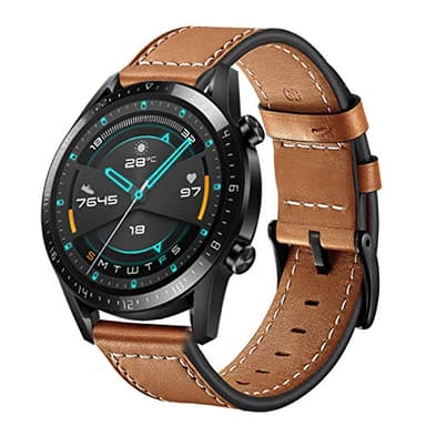 Aimtel Compatible with Huawei Watch GT 2(46mm)/GT 3 46mm/GT 2e/GT 2 Pro/GT 3 Pro 46mm/Huawei Watch 4/4 Pro Strap,22mm Leather Strap with Stainless Steel Buckle for GT 2 46mm/GT/GT 2e/GT2 Pro(Brown-PU)