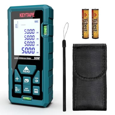 Laser Distance Meter 50m KEYTAPE DT50 Laser measurement Tool 165ft with Unit Switching,Portable Bag,4-Line Backlit Large LCD Display,Battery Included
