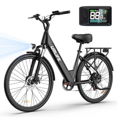 URLIFE 26" Electric Bikes for Adults, Mountain Bike with LCD Display, 36V 13AH Removable Battery 250W Powerful Motor, 7-Speed Derailleur 80KM Max Range Ebike Commute MTB BLACK