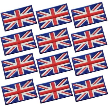 12 Pcs British Union England Flag Patch British Union Jack Patch Tactical United Kingdom Flag Patches Hook for Military Uniform Tactical Bag Jacket Jeans Hat