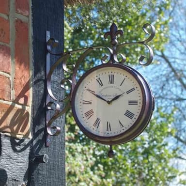 mysmartbuy.com Marylebone Station Wall Mounted Quartz Clock & Thermometer – Battery Powered Weatherproof Double-Sided Indoor Outdoor Home Garden Decoration – Copper, H33 x W36 x D9cm