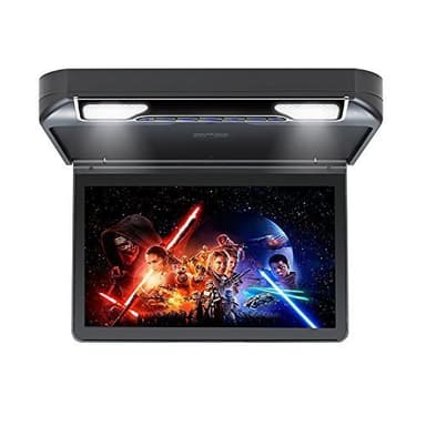 RoverOne 13.3inch Flip Down Car DVD Player with 1080P HDMI SD USB IR FM Speaker Game Rotating Screen Overhead Video Black