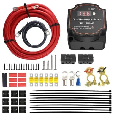 Split Charge Relay Kit with LED Screen Display, Smart Dual Battery Isolator Kit 12V 140Amp, Voltage Sensitive Relay kit, for Car, Caravan, Off-road, Truck, SUV, RV, ATV, UTV, Boat