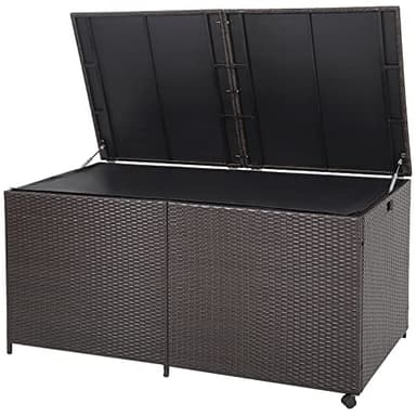 COSTWAY 270L/660L Garden Storage Box, Waterproof Rattan Deck Box with Wheels, Zippered Liner & Pneumatic Rod, Outdoor Patio Wicker Chest Bench Table for Cushion Tool Toy (660L, with Wheels)