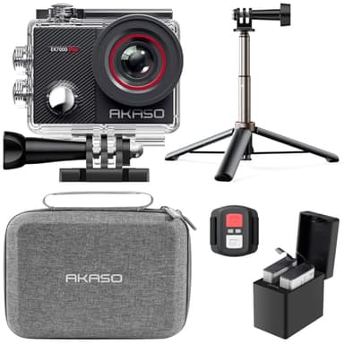 AKASO EK7000 Pro Action Camera Selfie Stick Bundle - Includes 4K30FPS EK7000 Pro Underwater Camera, Selfie Stick, 2 Batteries, Carrying Case, and Accessory Kits