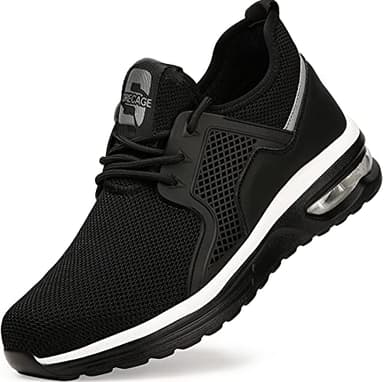 DRECAGE Safety Shoes with Steel Toe, Puncture-Proof & Shock-Absorbing Safety Shoes Trainers Mens Womens Work Boots Lightweight & Non-Slip 2096 Blackwhite 6 UK 39 EU 245