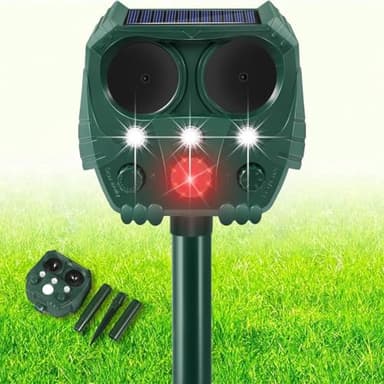 Cat Repellent, Ultrasonic Solar Animal Repeller with Motion Sensor and Flashing Lights, Waterproof Rechargeable Animal Deterrent Devices Outdoor for Deer Dog Rabbit Skunk Yard Garden Farm