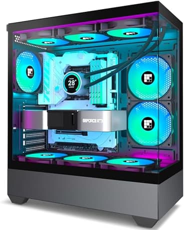 FOIFKIN PC Case - Pre-Installed 5 PWM ARGB Fan, ATX Mid-Tower Gaming PC Case, F1 (Black, F1)