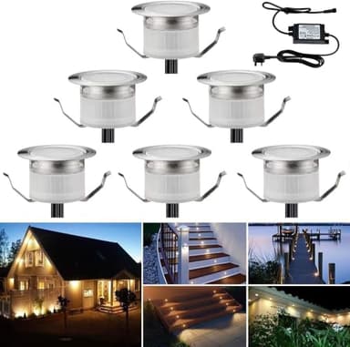 INDARUN Warm White Led Decking Lights Waterproof IP67 0.6W Ø31MM - Lighting for Terrace/Patio/Path/Wall/Garden/Decoration, 6 Packs