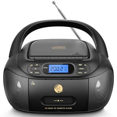 Hernido Portable Boombox with CD Cassette Player Combo, FM Radio, Rechargeable CD/Tape Player, Built-in Stereo Speakers Super Bass, Audio for Home Support AUX-In, USB Playback, Headphone Jack Output