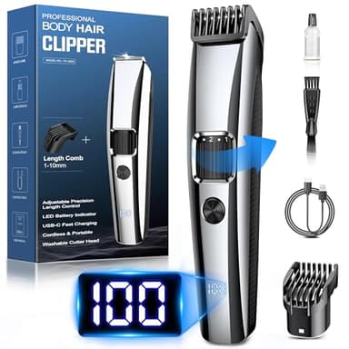 Beard Trimmer Men, Electric Shavers with 1-10 mm Zoom Wheel, Cordless Hair Clippers with Battery Indicator, Electric Razor USB Rechargeable, All-in-one Kit for Face & Body Grooming, Silver