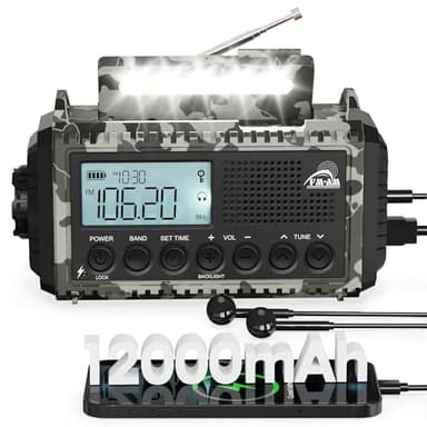 Roxicosly Emergency Wind Up Radio,12000mAh Rechargeable Solar Hand Crank Radio,Portable AM/FM/SW Radio with Torch & Reading Lamp,USB Charger,SOS Alarm,IPX6,Headphone Jack for Camping,Hiking,Work Grey