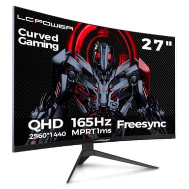 LC-Power 27 inch Gaming Monitor 1440p, 165Hz 1ms QHD 2560x1440 Curved Monitor 1500R 300 cd/m PC Monitors with Adaptive Sync, HDMI 2.1 x 2 / Display Port 1.4 x 2, VESA Compatible, Eye Care