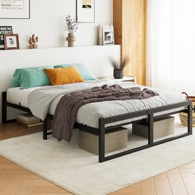 VECOCHO Queen Bed Frame No Box Spring Needed, Metal Platform Bed Frame Queen Size Mattress Foundation with Heavy Duty Steel Slats,Easy Assembly Strong Bearing Capacity, Noise Free,Black