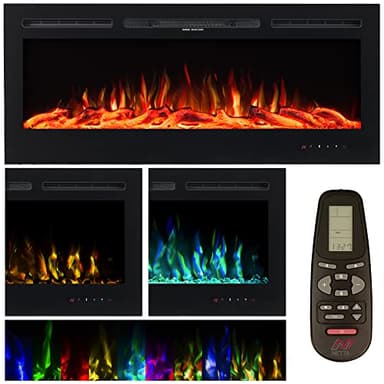 NETTA 50 Inch Electric Fireplace Inset Recessed, 128cm Wall Mountable Heater with Remote Control, 2 Heat Power Settings, Adjustable Temperature, Hourly and Weekly Timer