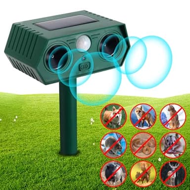 Solar Powered Cat Repellent Ultrasonic, Animal Scarer Repellent Cat Deterrents for Gardens with PIR Motion Sensor, Applies to Repeller Cat, Mole, Squirrel, Raccoon, Skunk, Rabbit, Deer, Rat, Rodent
