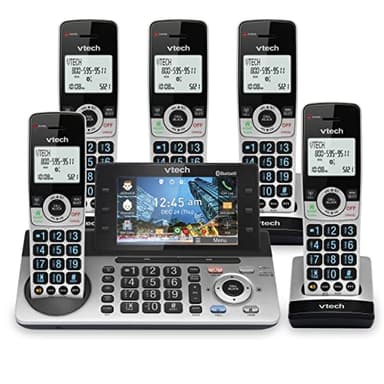 VTech IS8251-5 Business Grade 5-Handset Cordless Phone for Home Office, 5" Color Display, Programmable Short Cut Keys, Smart Call Blocking, Answering System,Bluetooth Connect to Cell