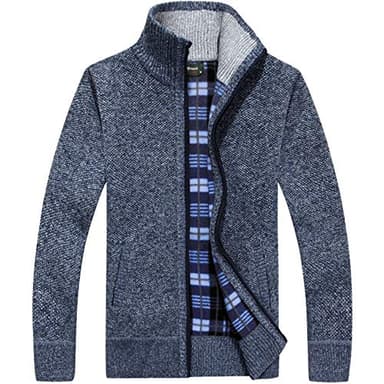 westAce Mens Zip Up Thick Fleece Lined Winter Knitted Cardigan Classic Jumper Cardigan[Blue,XXXL]
