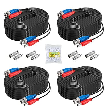 ANNKE 4 Pack 30M/100ft All-in-One BNC Video Power Cables, BNC Extension Surveillance Camera Cables for CCTV Security DVR System Installation, 8 x BNC Connectors and 100pcs Cable Clips Included