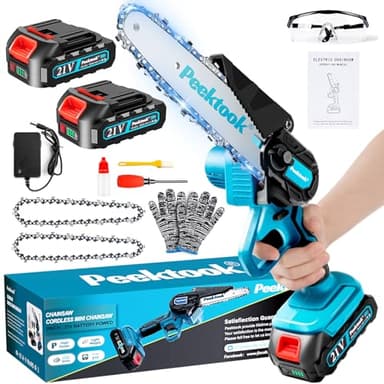Mini Chainsaw-6 Inch Brushless Motor Cordless Chainsaw with 4000mAh Battery & 2 Chains, Light Weight Battery Chainsaw Electric, Small Chain Saw with Safety Lock and Strong Motor for Tree Trimming