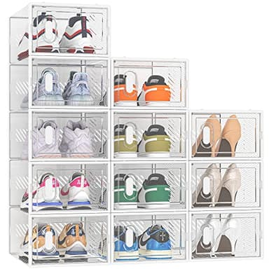 SIMPDIY Shoe Box,12 pcs Shoe Storage Boxes Clear Plastic Stackable, Shoe Organizer Containers with Lids for Women/Men