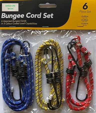 6 Pack Universal Bungee Cords, Elastic Bungee Straps with Metal Hooks Heavy Duty Bungee Ropes for Caravan Camping RVs Trunks Luggage Racks (Includes 2pcs x 60cm, 2pcs x 45cm, 2pcs x 30cm)