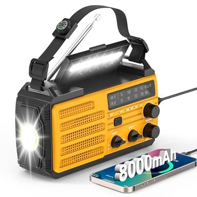Wind Up Radio Solar Torch,4000mAh Battery Radio Portable AM/FM Radio with USB Mobile Phone Hand Crank Charger,LED Flashlight,SOS Alarm,Compass,Survival Equipment,Emergency Camping Outdoor Dynamo Radio