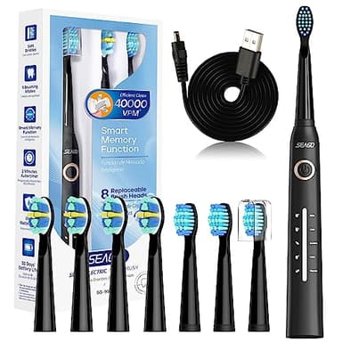 Seago Electric Toothbrush, Rechargeable Toothbrush for Adults Sensitive Teeth, 8 Brush Heads, 5 Modes with Teeth Whitening, Endurance 30 Days, Kids Electric Toothbrushes 6-12, SG-958(Black)