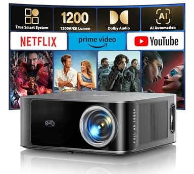 【NetfIix Officially & 36W DoIby Audio】Projector, 1200ANSI Smart Projectors 4K Supported with Auto Focus & Keystone, Two-Way Bluetooth WiFi Projector Built-in Apps, Home Cinema Projectors for Bedroom