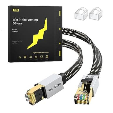 Cat 8 Ethernet Cable 2M, High Speed Gigabit Nylon Braided Lan Network Cat 8 Patch Cord, 40Gbps 2000Mhz RJ45 Flat Cable Shielded, Indoor&Outdoor for Modem/Router/switch, Faster than Cat5e/Cat6/Cat7