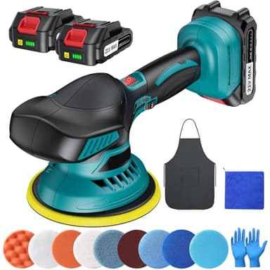 Cordless Buffer Polisher - 6 inch Car Polisher with 2pcs 21V 2000mAh Lithium Battery and 13 PCS Attachments, Car Buffer Polisher 6 Variable Speed 5500RPM for Auto Detailing/Polishing/Waxing