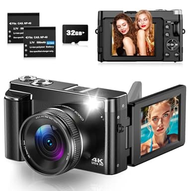 Digital Camera 4K 48MP Autofocus Vlogging Camera with 3" 180°Flip Screen, 4K Compact Digital Camera With 32GB Card 16X Digital Zoom For Beginner, Teenagers