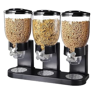 Taylor & Brown Triple Cereal Dispenser Classic Dry Food Canister, Dry Food Dispenser Control Storage Container, Great for Cornflakes, Candy, Nuts, Beans, Granola - Kitchen Storage Dispenser, Black