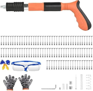 Manual Mini Nail Gun, 4 Speed Adjustable Wall Fastening Power Tool with 100pcs Nails, Removable and Cleanable Cordless Nailer, Concrete Nail Gun for Woodworking & Wall Wire Hider Fixture