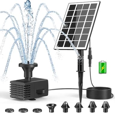 SZMP Solar Fountain Kit Works in Cloudy High Efficiency Glass Panel, 3.5W Solar Water Pump with 2000mAh Battery, 16.4ft Power Cord & 7 Nozzles, Solar Bird Bath Fountain for Outdoor Garden Décor
