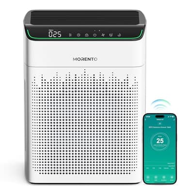 MORENTO Air Purifiers for Home Large Room Up to 1690 ft² with PM 2.5 Air Quality Monitor, Wi-Fi and Alexa compatible, HEPA Auto Mode Double-sided Air Inlet for Smoke and Odor, 23db, MR5866, White