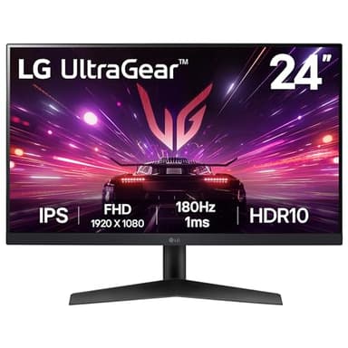 LG UltraGear Gaming Monitor 24GS60F, 24 Inch, 1080p, 180Hz, 1ms Response Time, IPS Display, HDR 10, NVIDIA G-Sync compatible & AMD FreeSync , Smart Energy Saving, Displayport, HDMI