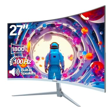 Gawfolk Curved Monitor 27 Inch 100Hz, PC Gaming Monitor with Speakers, AMD FreeSync Full HD 1080p Ultra-Thin Zero Frame Display for Home Office Business (White)