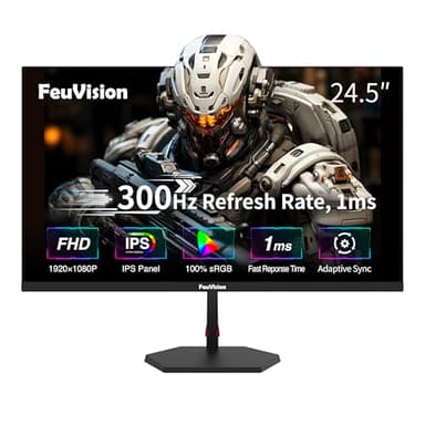 FeuVision 25inch Gaming Monitor 300Hz, FHD 1920 * 1080p, IPS Panel, 1ms Response Time, Adaptive sync, PC Computer Monitor, 3-Sided Frameless, Ultra Slim, 100% sRGB, Bluelight Filter, HDMI *2, DP*2