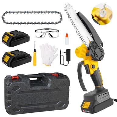6-Inch Mini Chainsaw,Cordless Chainsaw,Light Weight Battery-Powered,with 2 Chains and 2 2.0Ah Batteries,with Safety Lock and Brushless Motor for Pruning Trees and Cutting Wood