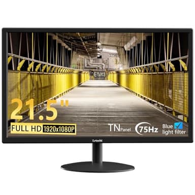 Lrtzcbi 21.5 Inch Computer Gaming Monitor, FHD 1920x1080P 75Hz HDMI VGA Port LED Desktop Monitor, Eye Care/Flicker Free for PC/Raspberry Pi/Laptop/Home/Office, VESA Mountable